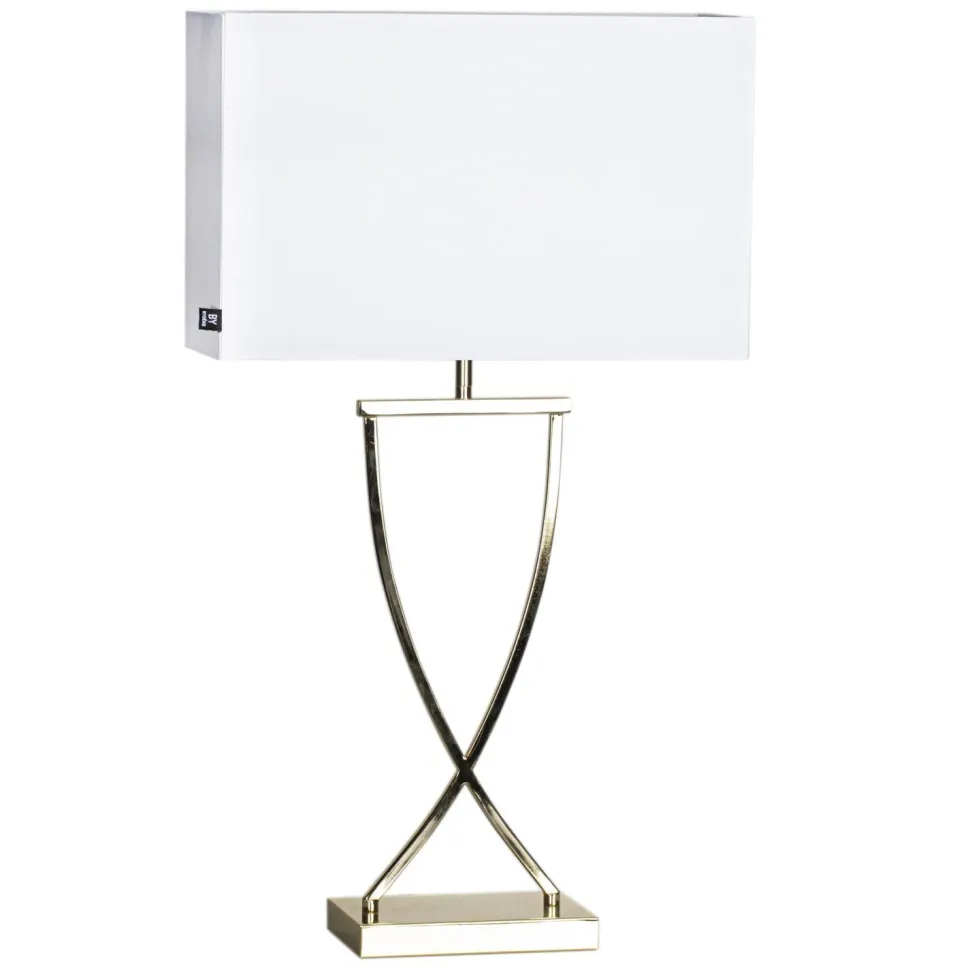 Tischlampe Metall Stoff 69 cm hoch in Messing Weiß E27