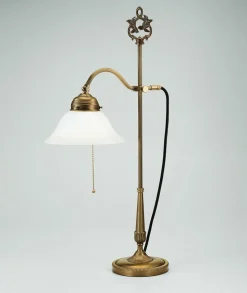 Tischlampe mit Zugschalter Messing Glas E27 blendarm