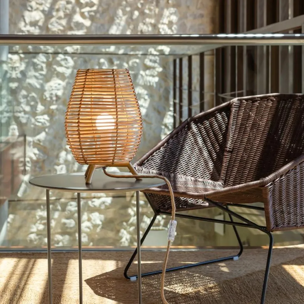 Tischlampe Rattan E27 H: 32,5 cm Dreibein Boho TOKI