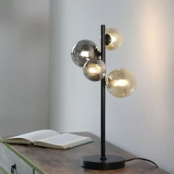 Tischlampe Rauchgrau Bernstein 48 cm G9 3000 K Glas