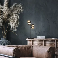 Tischlampe Rauchgrau Bernstein 48 cm G9 3000 K Glas