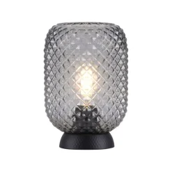 Tischlampe Rauchgrau Schwarz Glas Metall 22,5 cm E27