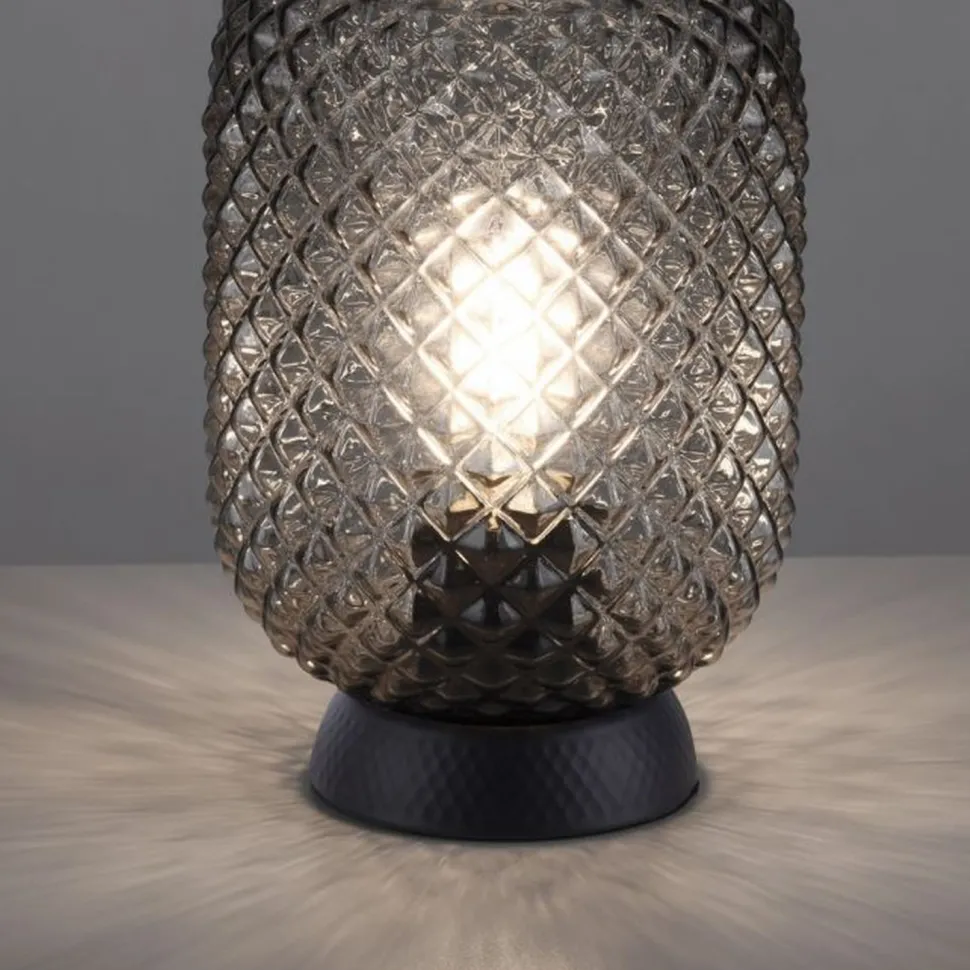 Tischlampe Rauchgrau Schwarz Glas Metall 22,5 cm E27