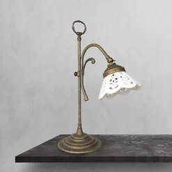 Tischlampe Rustikal H: 36 cm schwenkbar E14 Keramik Messing