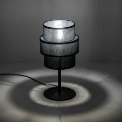 Tischlampe Schwarz 38 cm hoch Stoff Metall E27 GREET