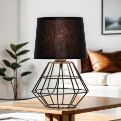 Tischlampe Schwarz E27 Metall Stoff 34 cm