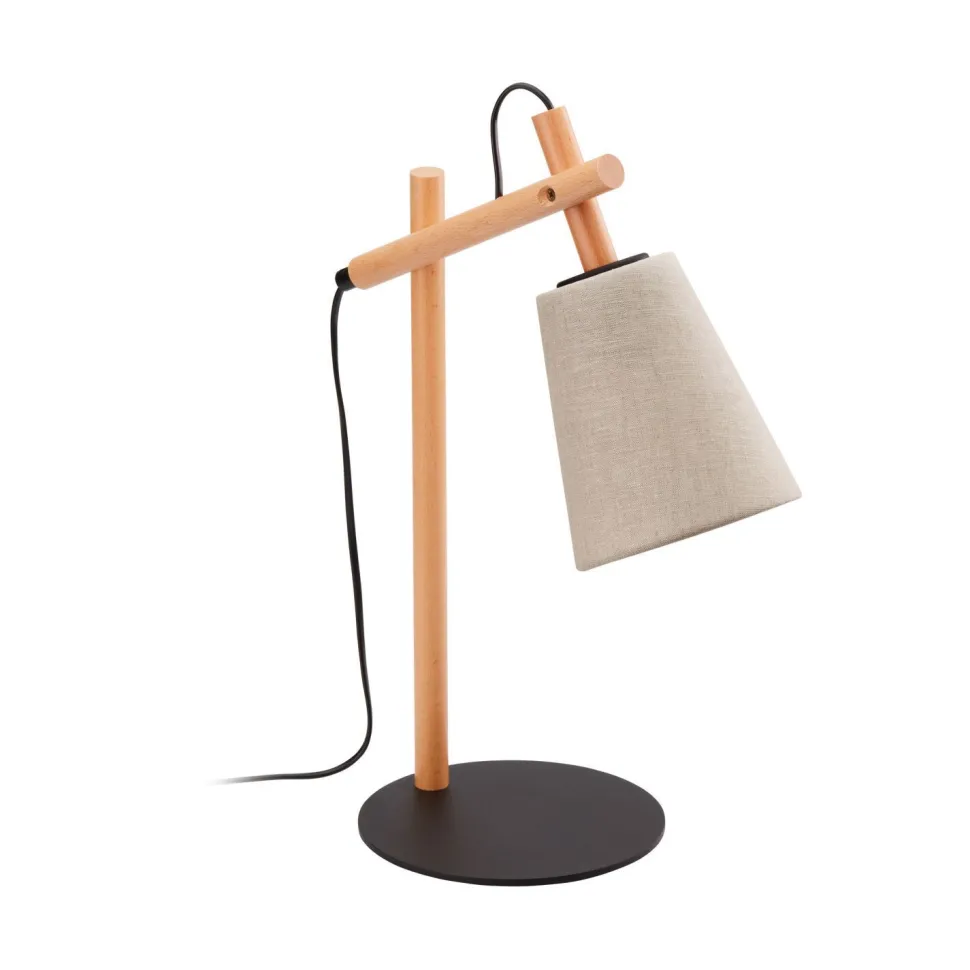 Tischlampe Skandinavisch Holz Leinen 46 cm E27