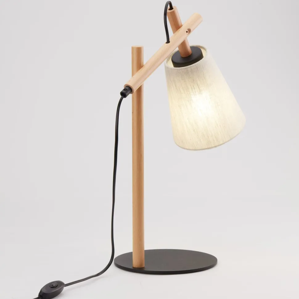 Tischlampe Skandinavisch Holz Leinen 46 cm E27