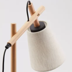 Tischlampe Skandinavisch Holz Leinen 46 cm E27