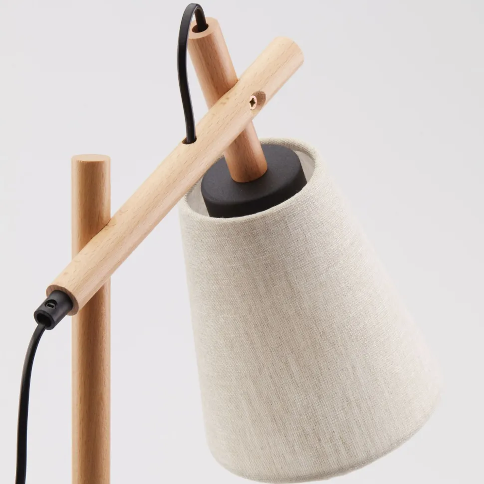 Tischlampe Skandinavisch Holz Leinen 46 cm E27