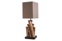 Tischlampe Stoff Holz blendarm E14 45 cm in Natur Braun