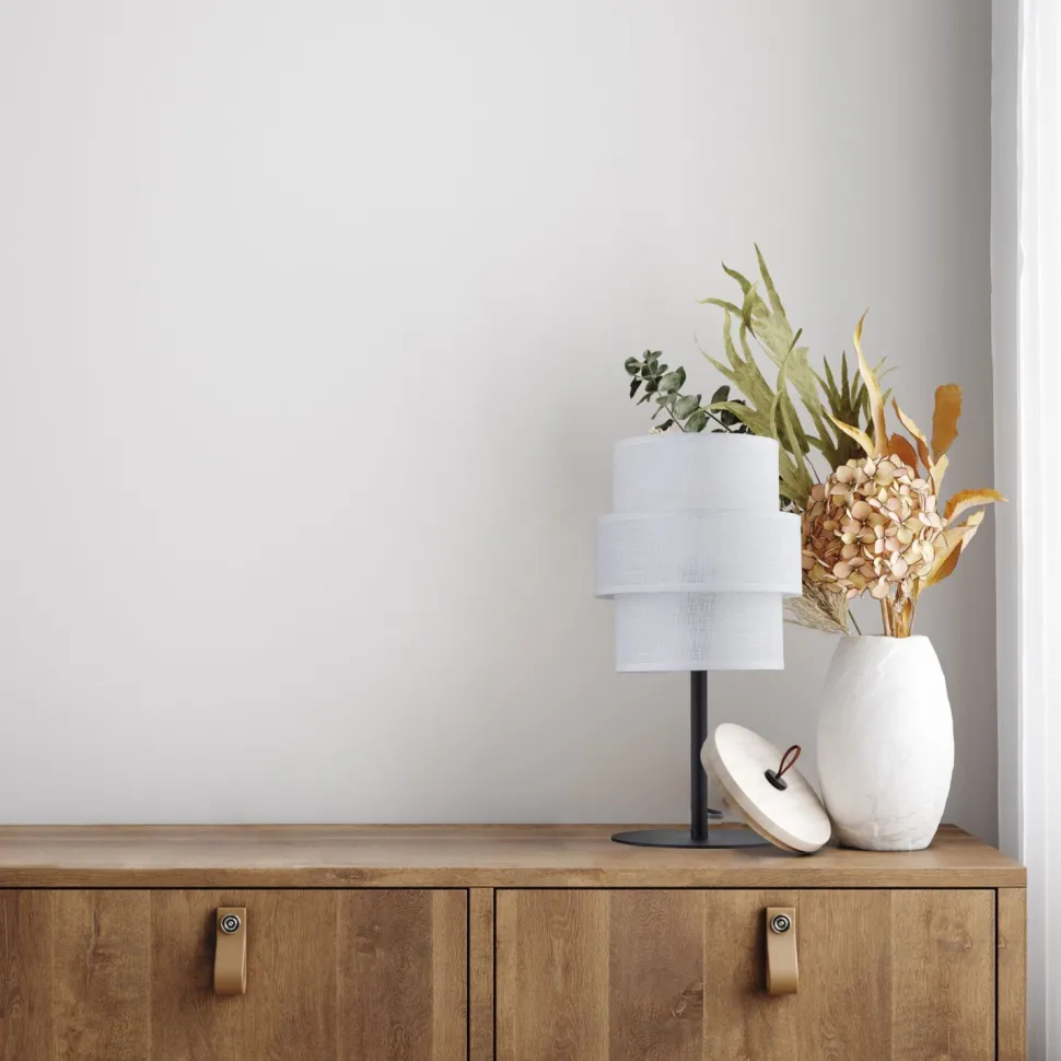 Tischlampe Stoff Metall 38 cm hoch Schwarz Weiß E27