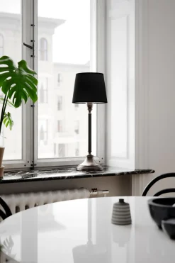 Tischlampe Stoff Metall E27 59,5 cm in Schwarz Silber