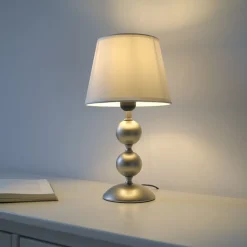 Tischlampe Stoffschirm Metall Creme Bronze 36 cm E27