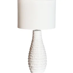 Tischlampe Weiß Creme Keramik Stoff E27 74 cm hoch