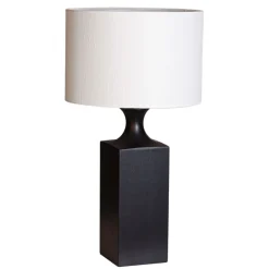 Tischleuchete Schwarz Weiß 56 cm aus Holz Stoff E27