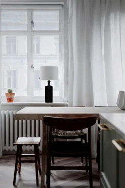 Tischleuchete Schwarz Weiß 56 cm aus Holz Stoff E27