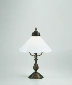 Tischleuchte Floral Echt-Messing Antik Glas E27 39 cm