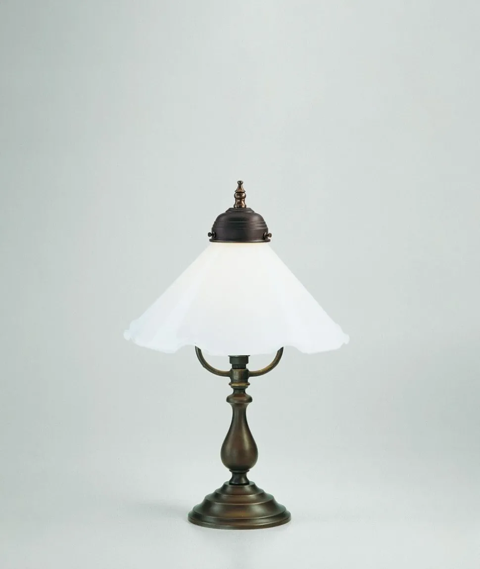 Tischleuchte Floral Echt-Messing Antik Glas E27 39 cm