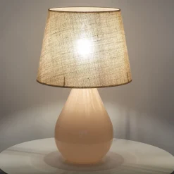 Tischleuchte Glas Jute 67 cm hoch Ecru Braun E27 RIKA