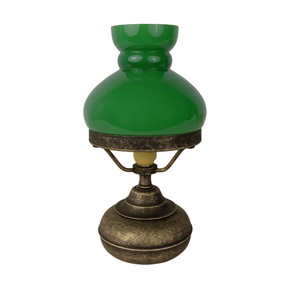 Tischleuchte Glas Messing 24,5 cm in Bronze Antik Grün