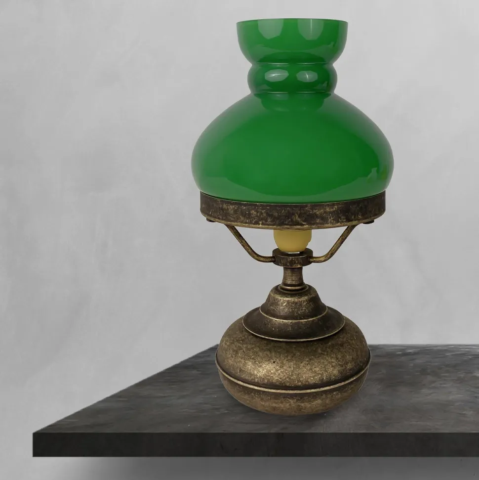 Tischleuchte Glas Messing 24,5 cm in Bronze Antik Grün