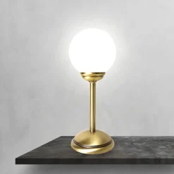 Tischleuchte Glas Messing H: 31 cm Kugelschirm E14 klein