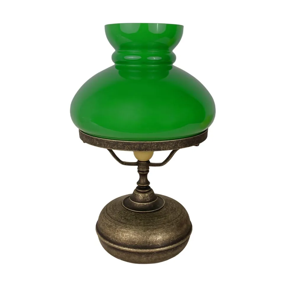 Tischleuchte Glas Messing H: 36,5 cm E27 in Bronze Antik Grün