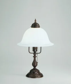 Tischleuchte Glas Messing Zugschalter E27 45 cm Antik