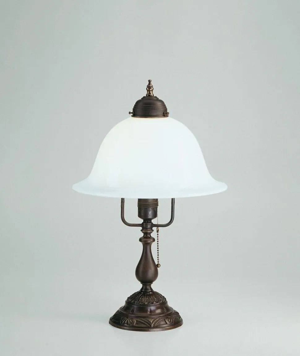 Tischleuchte Glas Messing Zugschalter E27 45 cm Antik