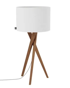 Tischleuchte Holz Stoff 55 cm Dreibein Eiche Weiß E27