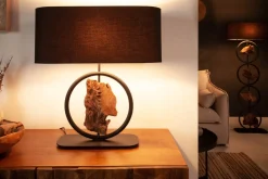 Tischleuchte Holz Stoff blendarm 58 cm E27 in Schwarz