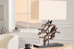 Tischleuchte Holz Stoff Kautschuk 57 cm E27 blendarm