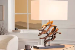 Tischleuchte Holz Stoff Kautschuk 57 cm E27 blendarm