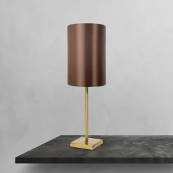 Tischleuchte in Bronze hell Braun E27 48,5 cm Messing Stoff