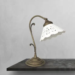 Tischleuchte Keramik Messing H: 36 cm schwenkbar E14 Rustikal