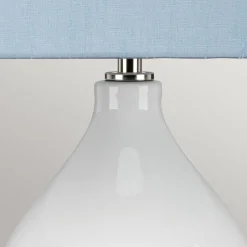 Tischleuchte Keramik Stoff E27 64 cm hoch Weiß Blau