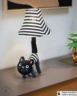 Tischleuchte LED Katze 51 cm Schwarz Weiß flauschig