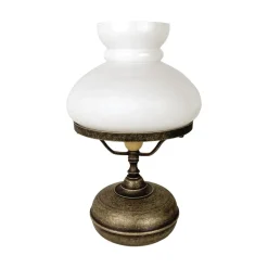 Tischleuchte Messing Glas 36,5 cm in Bronze Antik Weiß E14