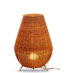 Tischleuchte Rattan 72 cm Dreibein Kabel Stecker E27