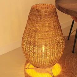 Tischleuchte Rattan 72 cm Dreibein Kabel Stecker E27