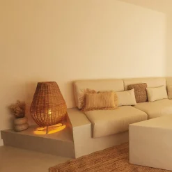 Tischleuchte Rattan 72 cm Dreibein Kabel Stecker E27