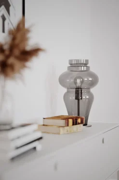 Tischleuchte Rauchglas Metall 40,6 cm E27 Kabelschalter