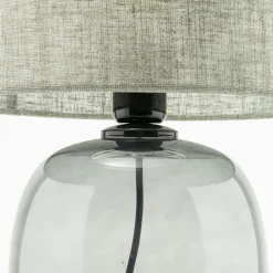 Tischleuchte Rauchglas Stoff E27 H: 48 cm Ø 30 cm Grau Grün