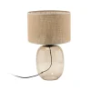 Tischleuchte Rauchglas Stoff Braun H: 48 cm Ø 30 cm E27