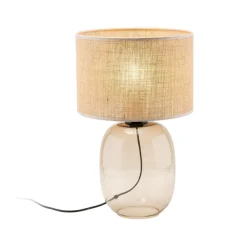 Tischleuchte Rauchglas Stoff Braun H: 48 cm Ø 30 cm E27