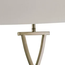 Tischleuchte Stoff Metall H: 48, 5 cm in Weiß Messing antik