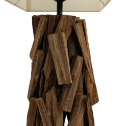 Tischleuchte Treibholz Stoff 53 cm Nachtisch Wohnzimmer