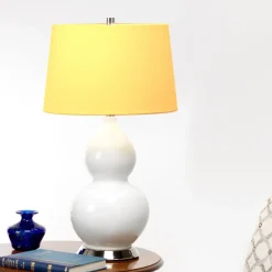 Tischleuchte Weiß Gelb Keramik Stoff E27 64 cm Retro WINTA