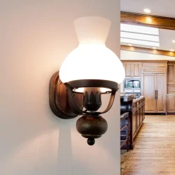 Urige Wandlampe Holz Glas E27 Landhaus Stil